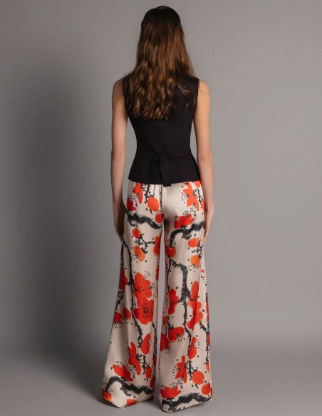 Pantalón con estampado de flores satinado
