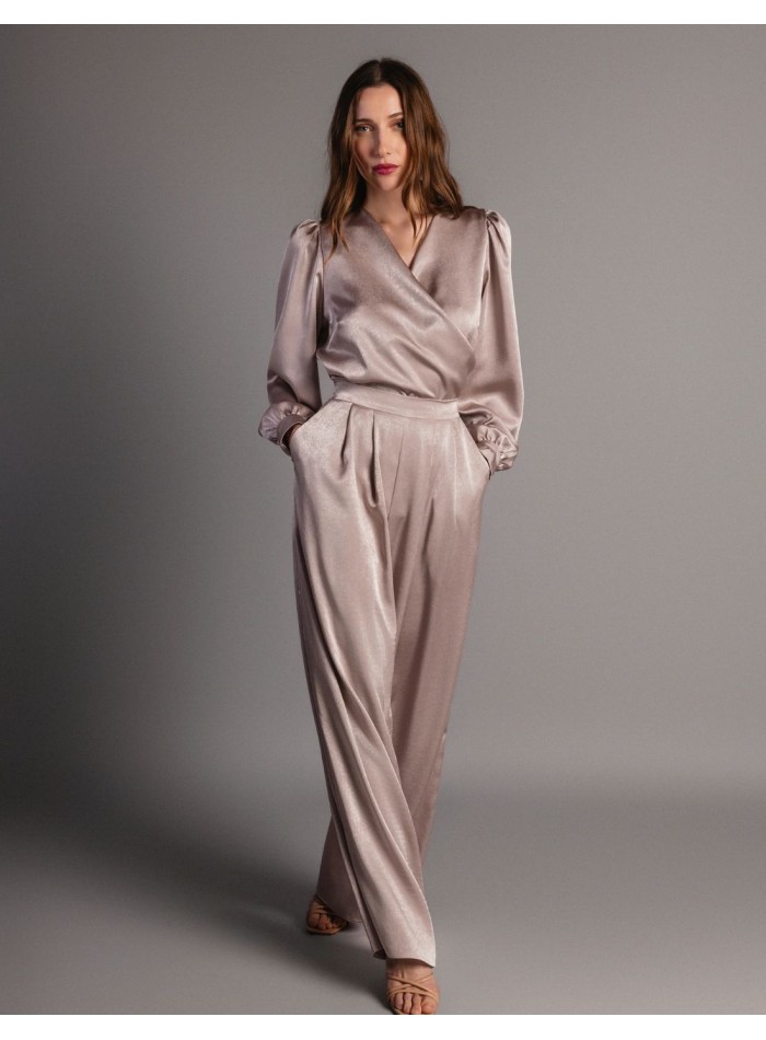 Long sleeved satin blouse with long sleeves and...