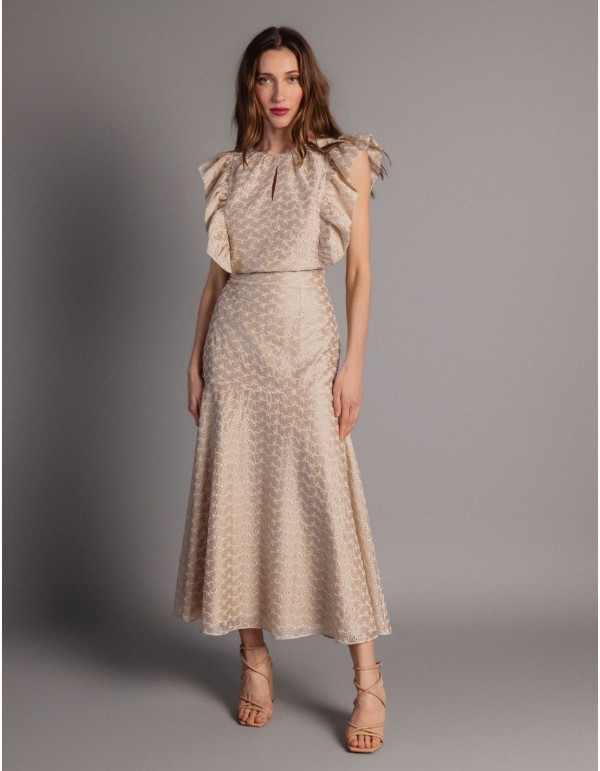 Tencel midi skirt for guest with embroidery