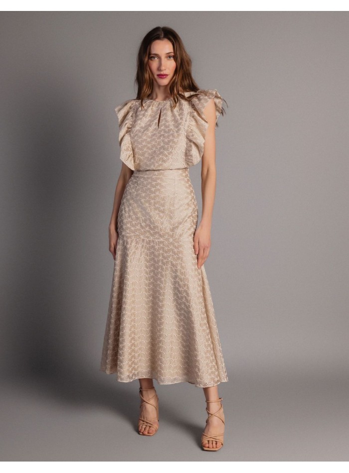 Jupe d'invité midi en tencel avec broderie