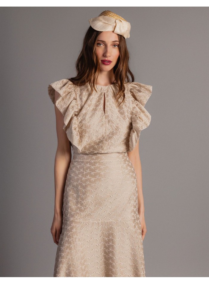 Jupe d'invité midi en tencel avec broderie