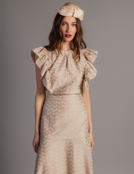Falda midi para invitada en tencel con bordados