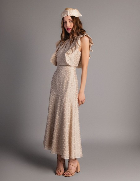 Jupe d'invité midi en tencel avec broderie