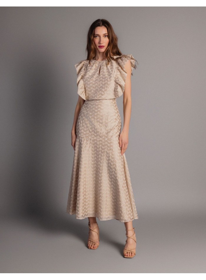 Tencel midi skirt for guest with embroidery