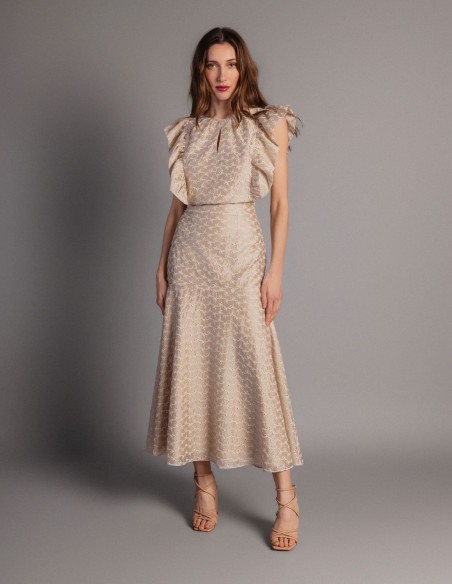 Tencel midi skirt for guest with embroidery