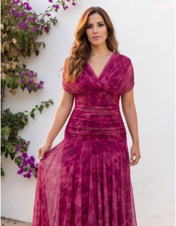 Bougainvillea printed midi dress with draped at the waist 2