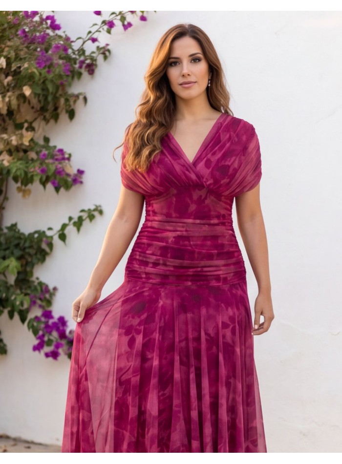 Robe midi imprimée Bougainvillea avec drapé à...