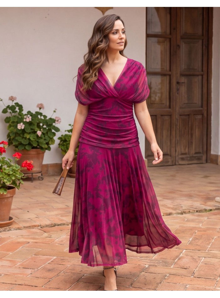 Robe midi imprimée bougainvillier pour les invités