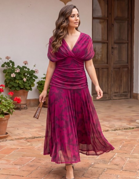 Vestido midi buganvilla estampado para invitada