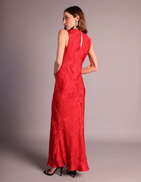 Red jacquard guest dress
