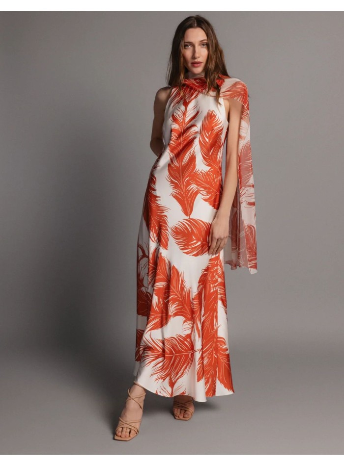 Robe midi imprimée en satin dans les tons...