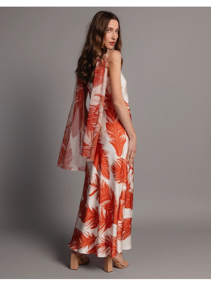 Robe midi imprimée en satin dans les tons...