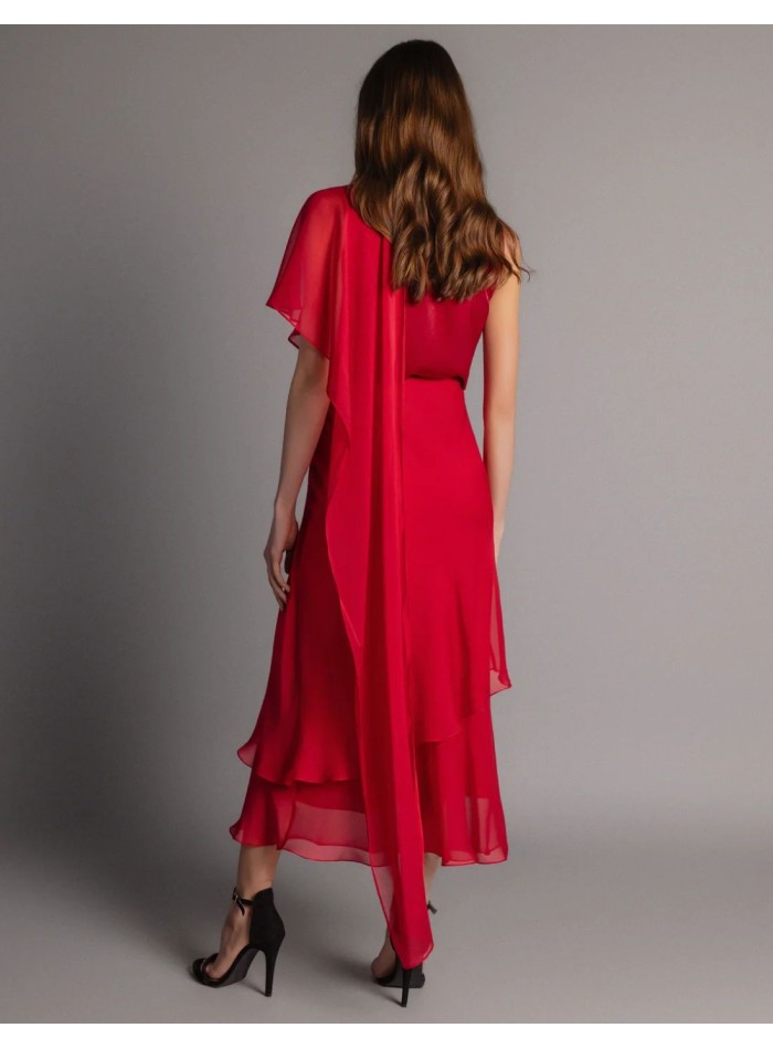 Falda midi roja de gasa con volantes