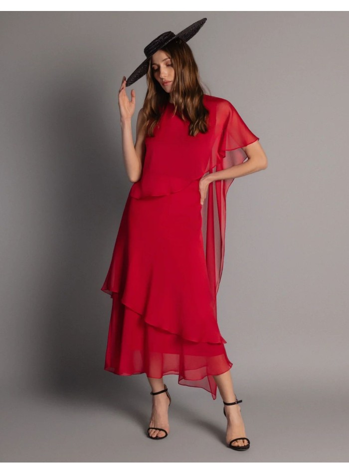 Red chiffon guest top with asymmetrical neckline