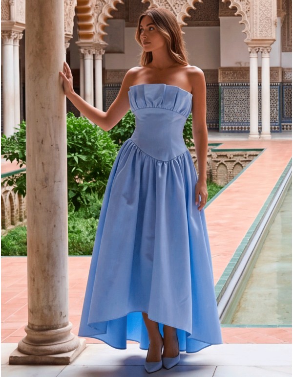 Sky blue strapless dress with asymmetrical skirt for guests 2