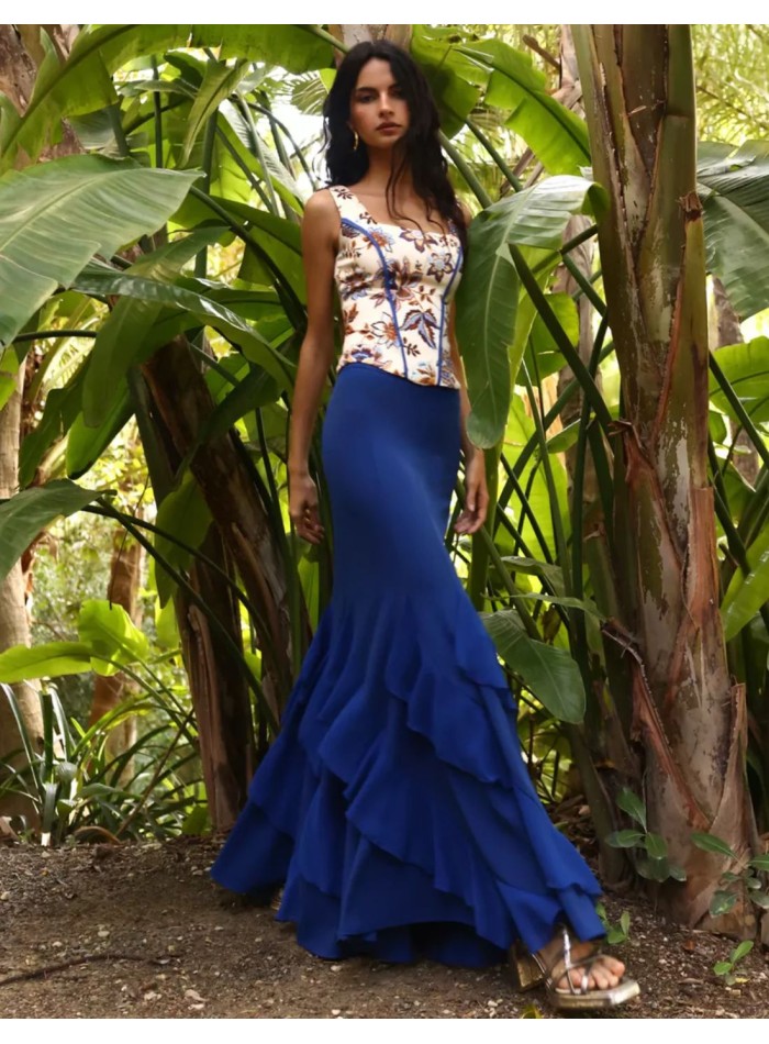 Long blue chiffon skirt with asymmetrical...