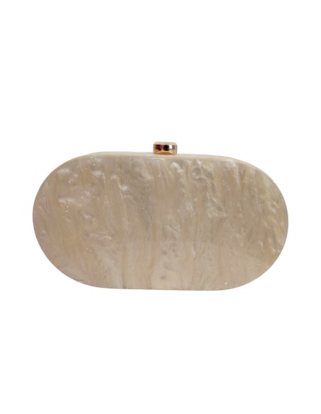 Sac de soirée ovale nacré, couleur blanc cassé