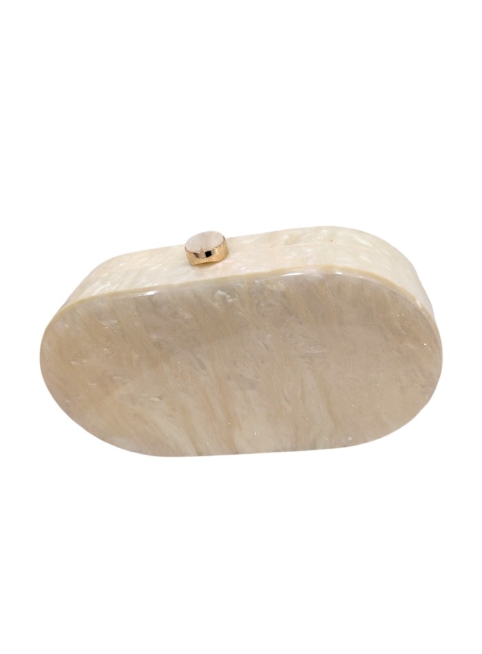 Sac de soirée ovale nacré, couleur blanc cassé