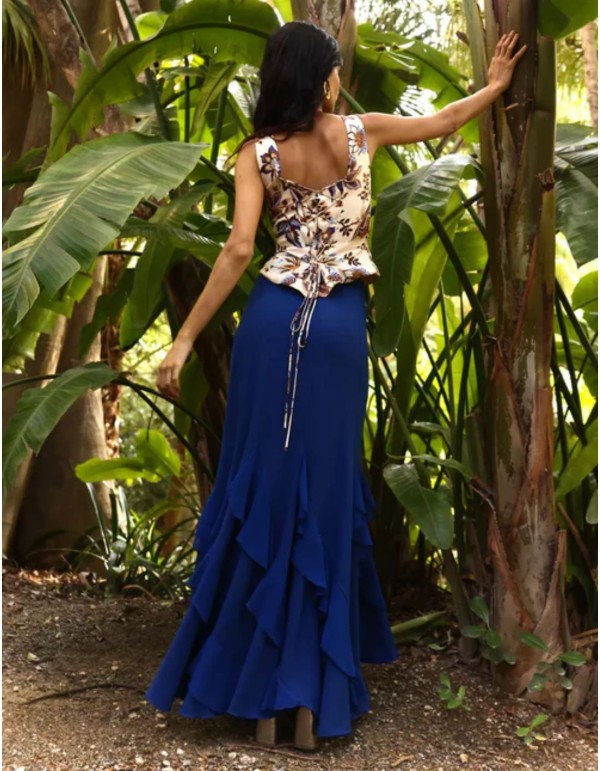 Blue top with floral print and corseted fit 2