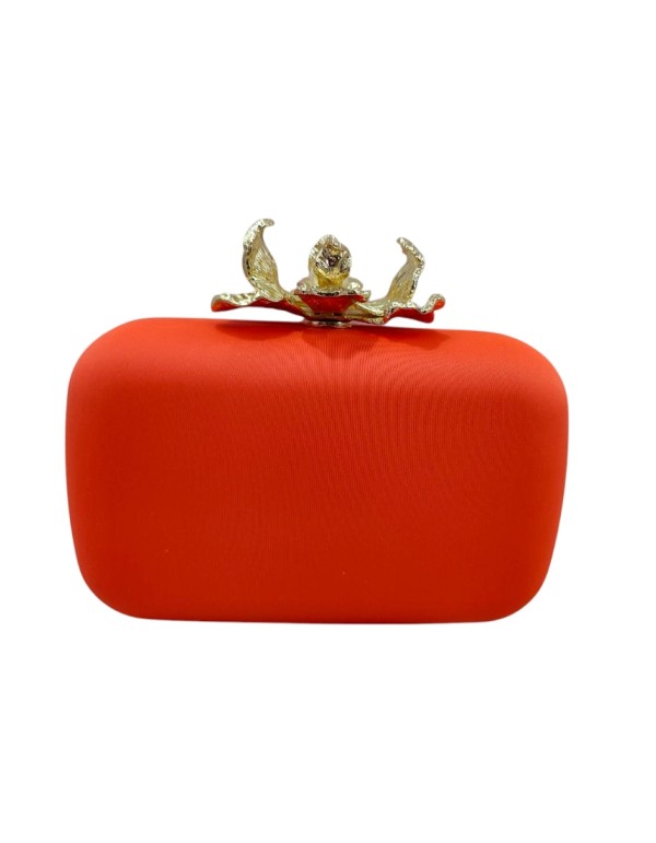 Sac de soirée en tissu uni corail avec fermoir doré