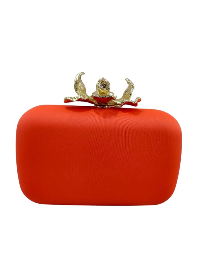 Sac de soirée en tissu uni corail avec fermoir...