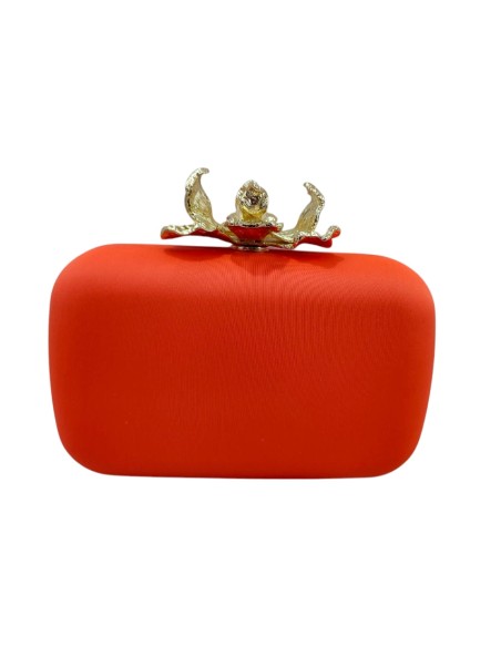 Sac de soirée en tissu uni corail avec fermoir doré