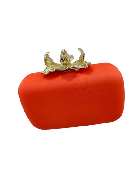 Sac de soirée en tissu uni corail avec fermoir doré
