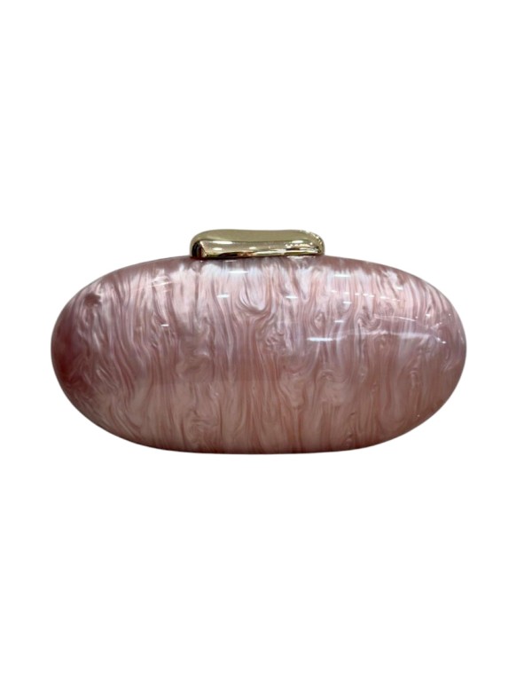 Oval pearlescent clutch with a gold clasp