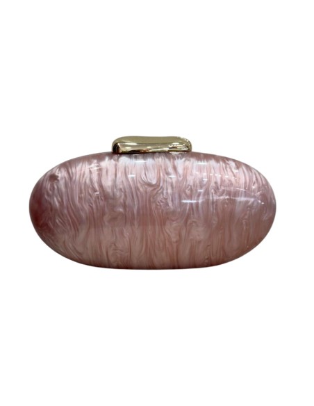 Oval pearlescent clutch with a gold clasp