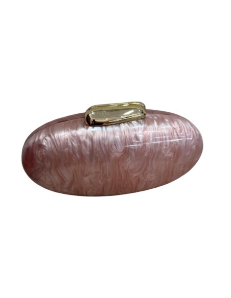 Oval pearlescent clutch with a gold clasp