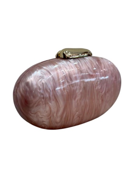 Oval pearlescent clutch with a gold clasp