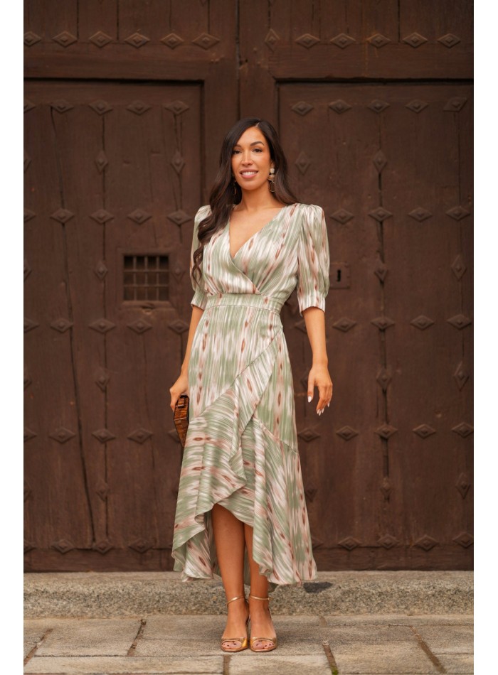 Robe midi pour invitée, avec décolleté croisé...