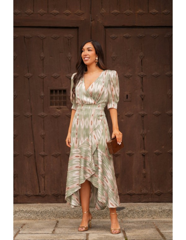 Midi dress for a wedding guest with a crossover neckline... 2