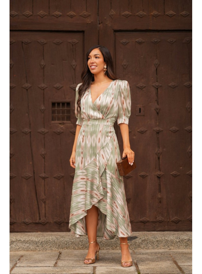 Robe midi pour invitée, avec décolleté croisé...