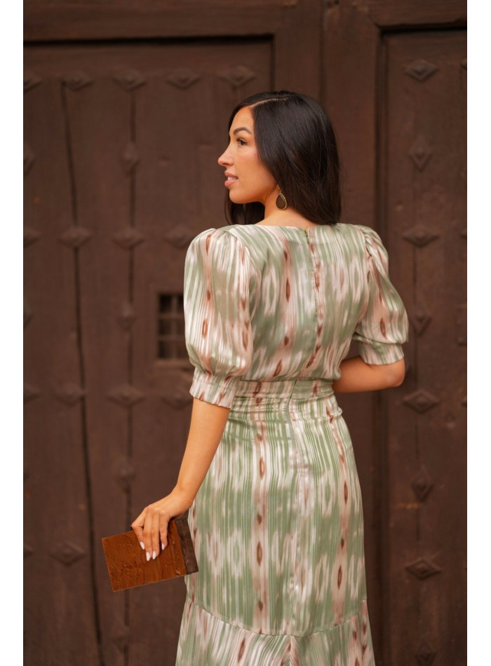Midi dress for a wedding guest with a crossover...