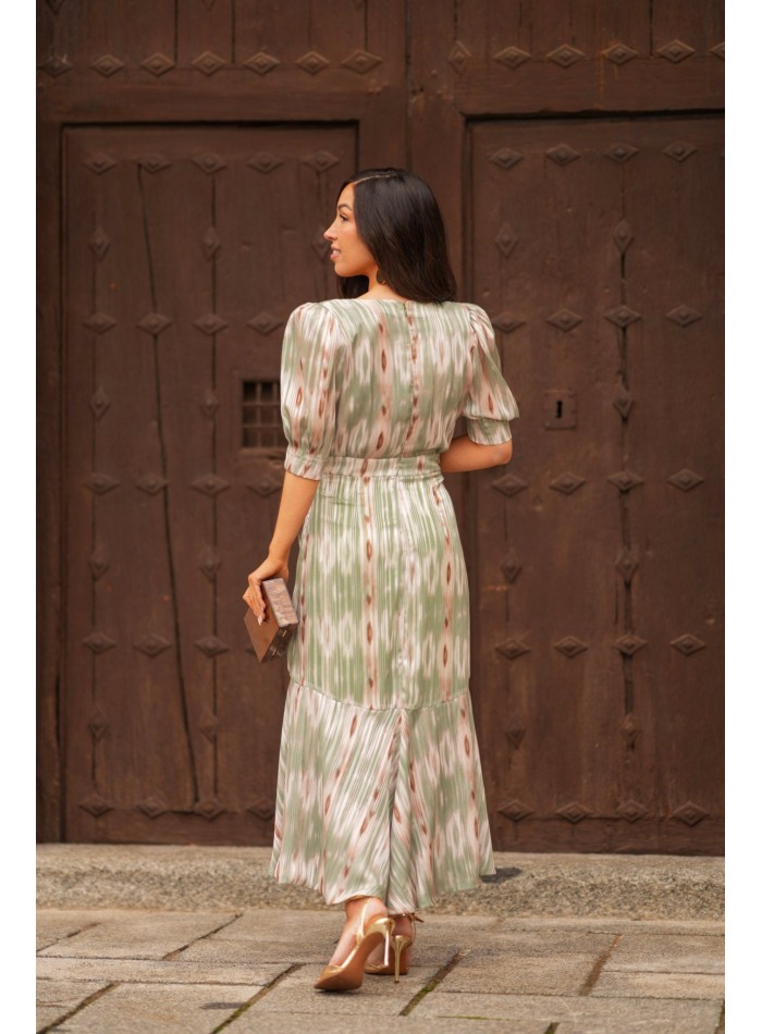 Midi dress for a wedding guest with a crossover...