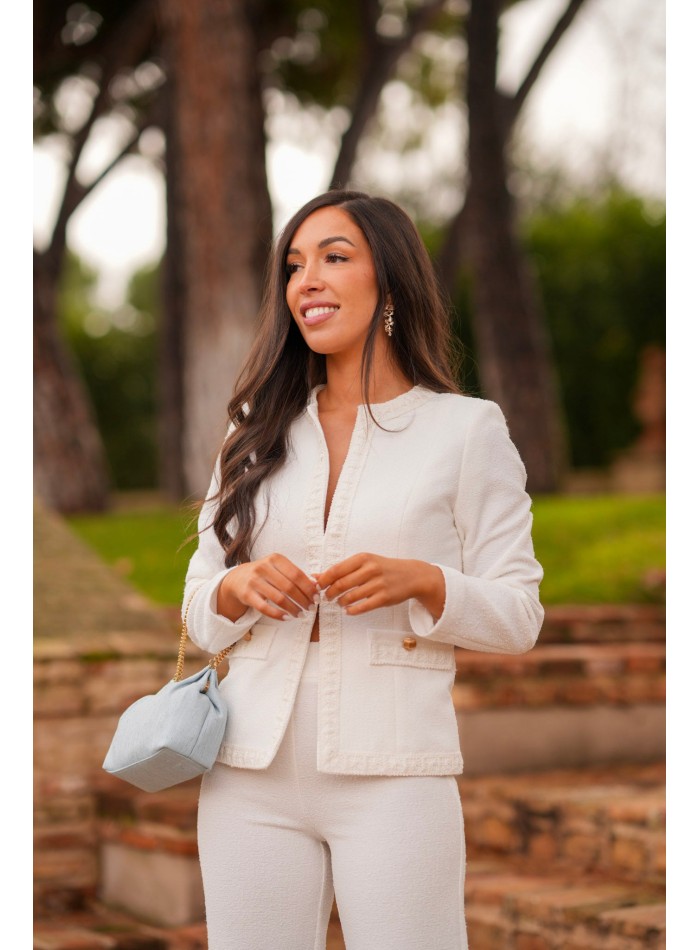 White tweed jacket and pants set