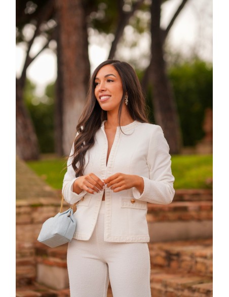 Ensemble veste et pantalon en tweed blanc