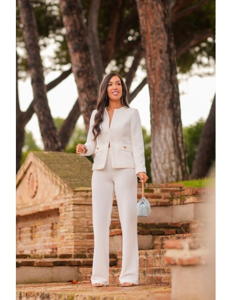 White tweed jacket and pants set