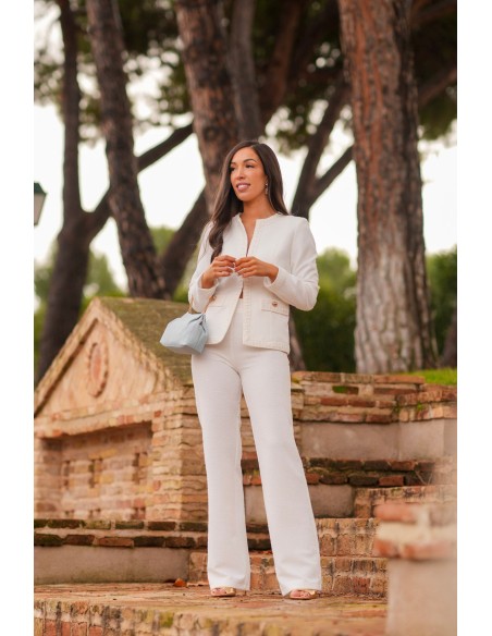 White tweed jacket and pants set
