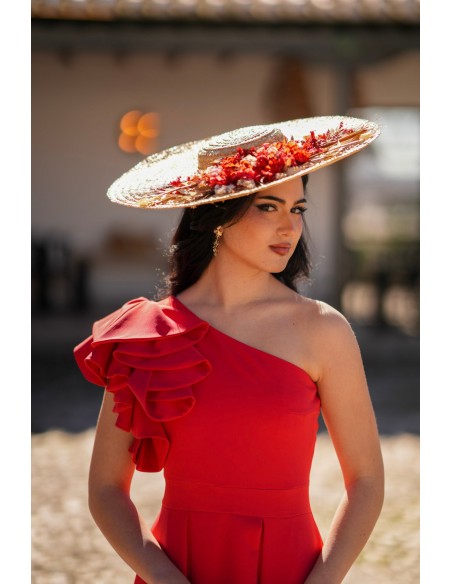 Red midi dress with a pleated, wrap-style skirt