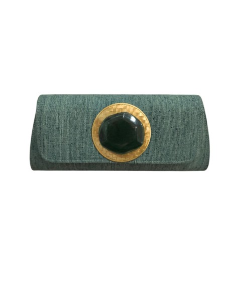 Portefeuille en jute vert orné d'une pierre