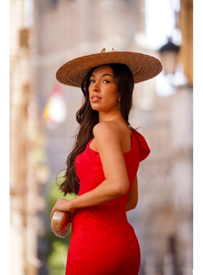 Robe midi à encolure asymétrique et épaules...