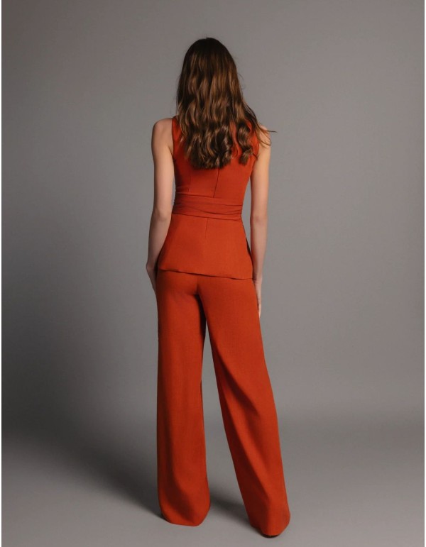 Straight linen pants in russet color 2