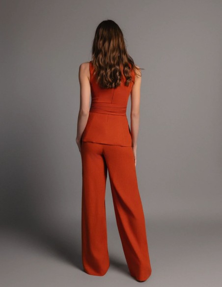 Pantalon droit en lin, couleur rousse