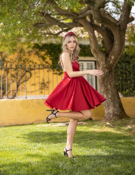 short red party dress with back straps summer