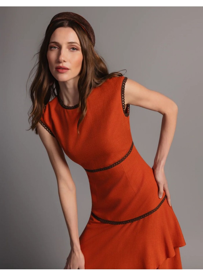 Robe midi en lin couleur tuile, avec...