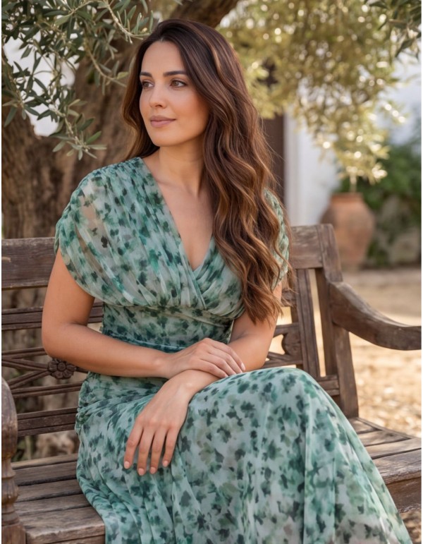 Mint green printed midi dress for a wedding guest 2