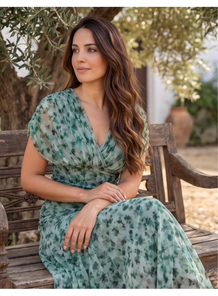 Vestido midi estampado verde menta para invitada