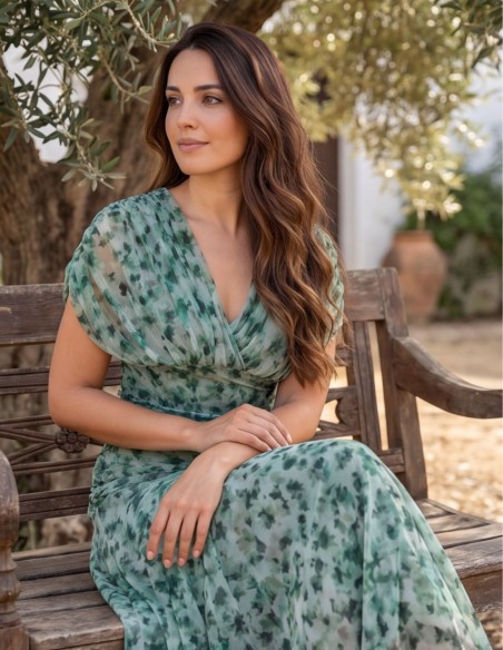 Mint green printed midi dress for a wedding guest